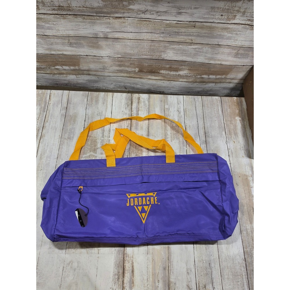 Vintage Jordache Purple Yellow Nylon Duffel Gym Bag Retro 80s 90s Sport Travel